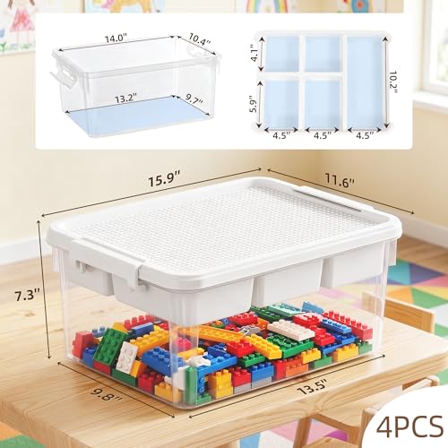 Image of Citylife 17 QT Storage Bins with Building Baseplate Lid and Removable Tray Large Plastic Storage Bins Lego Organizers and Storage Bead, Tool, Sewing, 4 Packs
