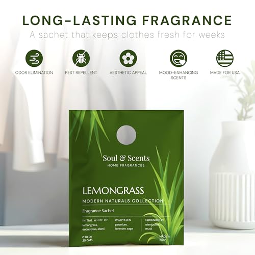 Image of Soul & Scents Lemongrass Fragrance Sachet | A Fusion of Zesty Lemon & Lemongrass | Long-Lasting Air Freshener for Car, Wardrobe, Kitchen, and Travel Bag | Pack of 3-20gm Each
