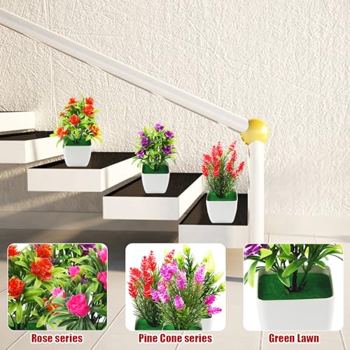 JINXIAN 6 pcs Artificial Plants Artificial Flowers in Pots 7.08 Inches Tall Artificial Mini Potted Flowers Fake Plants for Home Office Area Restaurant Outdoor Indoor Deco - Image 3