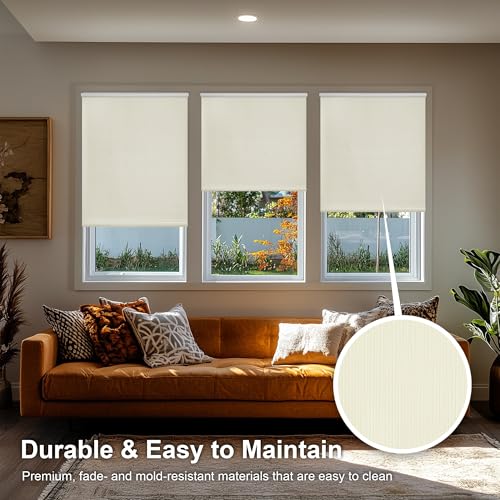 CHICOLOGY Blackout Custom Roller Shades, Cordless Blinds, Window Shades for Home, Roller Window Shades,Window Treatments, Door Blinds, Blackout Shades, Ivory Textured, 24" W X 64" H - Image 6