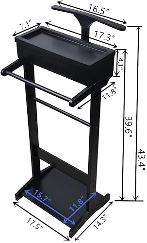 Miniatura 5 de Soporte de valet negro para hombre, soporte de ropa con almacenamiento y bandeja superior, utilizado en entrada, oficina, sala de estar