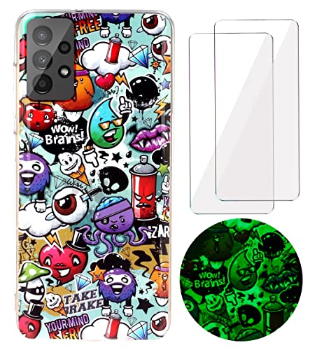 YiKaDa - Coque Compatible avec Samsung Galaxy A13 4G + [2 Pièces] Protection d'écran en Verre Trempé, [Ultra Mince] Housse Souple TPU Silicone - Monstre Rougeoyant