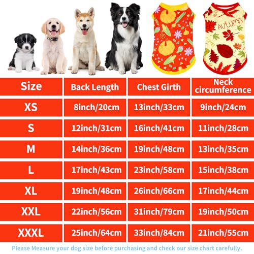Dog Shirts for Extra Large Dogs Sleeveless Tank Top Tee Clothes Vest Autumn Red Yellow Pumpkin Maple Leaves Light Weight Stretchable Soft for Girl Boy Female Male Outfit XL Pack of 2 - Image 3