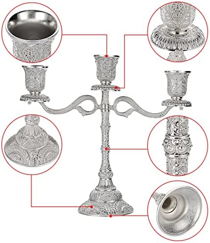 SUMTree 3 Arms Metal Candlestick for Taper Candle/LED Candle Decorative Brass Candelabra Caldle Holder for Wedding, Church, Anniversary, Halloween Party (Silver)