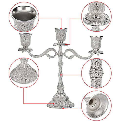 Ownmy 3 Arms Metal Candelabra Vintage Taper Candlestick Holder, Elegant Taper Candle Stick Holder 3-Arm Brass Taper Candle Stand For Dining Table Centerpieces Wedding Party Home Decoration (Silver) #TOP3