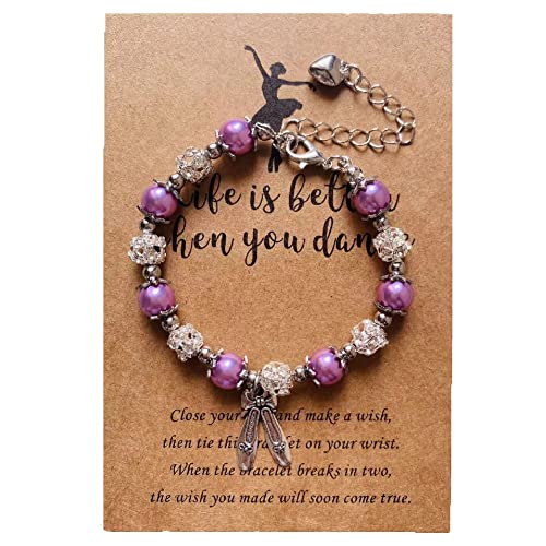 Lemua Dance Bracelet Pearl and Rhinestone Bracelet with Ballet Shoe Charm Dance Gifts