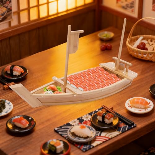 Bandeja de sushi en forma de barco grande de bambú 27.6 pulg miniatura 3