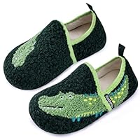 WateLves Kids Slippers Boys Winter Warm House Shoes With Anti-Slip Sole (Green Crocodile,28/29)