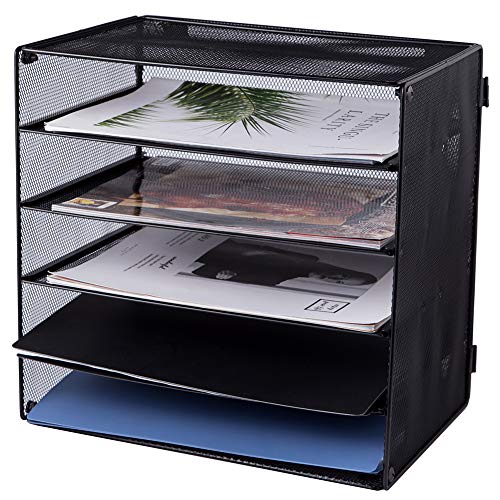 Easepres 5 Slot Desk Organizer Tray, Mesh File Paper Letter Tray Desktop Paper Sorter Literature Organizer Rack For Home, Office, Or School, Black #TOP2