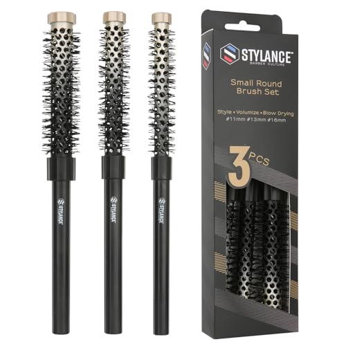 STYLANCE Small Round Brush Set, Hair Styling Brush for Men Women,Short Hair, Bangs, Straight, Curling 3 Piece, 11mm/13mm/16mm