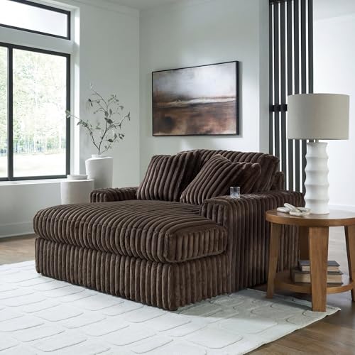 Image of Signature Design by Ashley Midnight-Madness Contemporary Oversized Chaise with Reversible Cushions, USB Ports and Cup Holders, Dark Brown