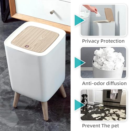 Image of House of Quirk Bathroom Trash Cans with Lids, 8 Litre Modern Office Trash Can for Near Desk, Kitchen Garbage Can Small Garbage Bin, Nordic Waste Bin (White)