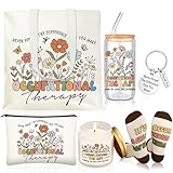 Funnymoom 6 Pcs Occupational Therapy Appreciation Gifts for Women Thank You OT with17 oz Glass Cup Canvas Tote Makeup Bag Valentine's Day Birthday Gifts Set for Occupational Therapist