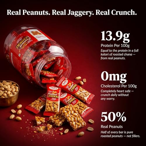 Image of Tauffa Peanut Chikki Jar 60 Pieces (18g Each) | Traditional Groundnut & Jaggery Snack | Protein Rich Peanut Brittle | No Added Preservatives or Colours