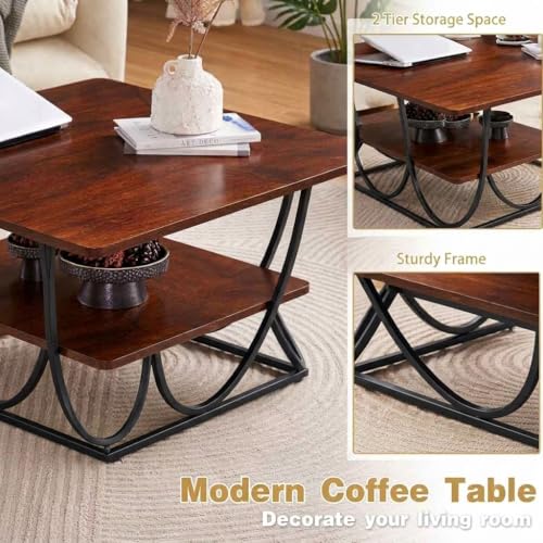 Image of EDEUEQUE Modern Center Table Coffee Table Sofa Side Table for Living Room Cocktail Table End Table with Storage Wooden Tabletop-Marble Print with Metal Frame (Black Brown)