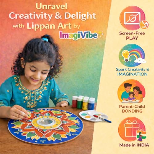 Image of ImagiVibe DIY Lippan Art Kit for Kids & Adults | 3 Pre-Marked 8 Inch MDF Boards with Stand | Indian Folk Art Painting Kit with Clay, Mirrors & Acrylic Paint | Creative Wall & Desk Decor | Art & Craft Kit for Gifting Artists, Students, Children (8inch (Acrylic Colors))