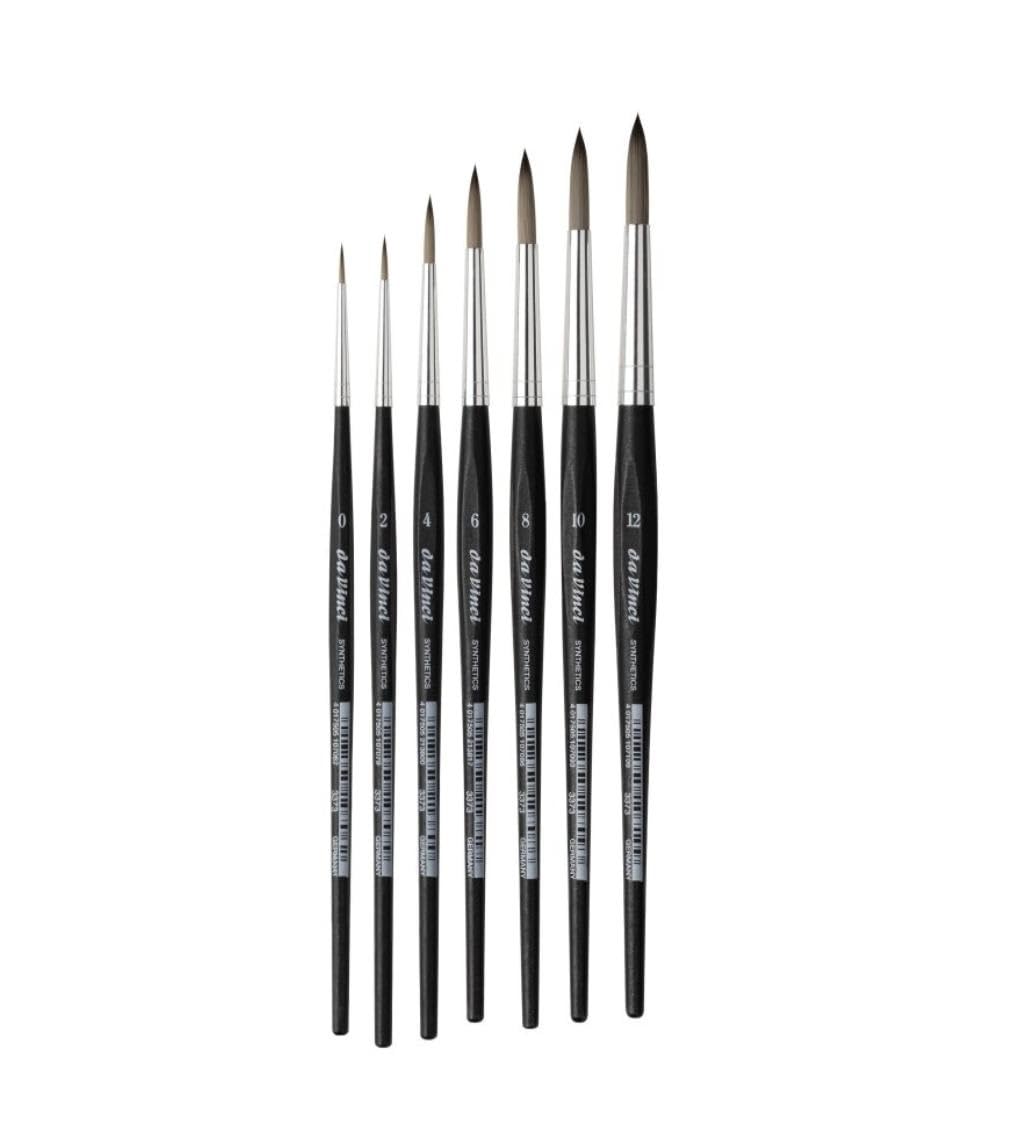 Da Vinci Serie 373 (3373) Set 7 Pinsel Rund Synthetik Grau 0,2,4,6,8,10,12 für Ölgemälde Acryl Gouache und Aquarell