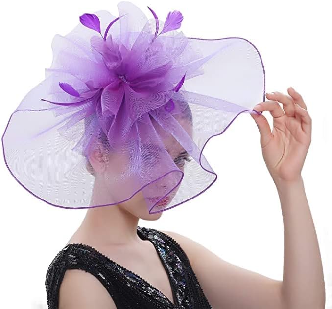 Sinamay Fascinator Hat Floral Feather Pillbox Derby Hats for Women Wedding Tea Party with Headband Clip - Image 3