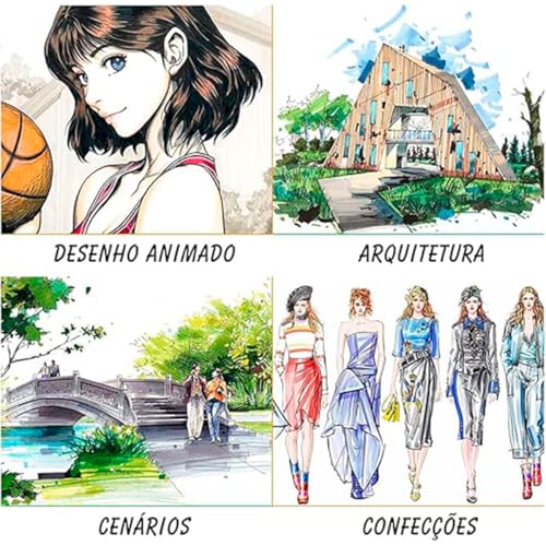 Kit Canetinhas Coloridas 48 Cores com Pontas Duplas, Conjunto Caneta Brush para Livros de Colorir pa