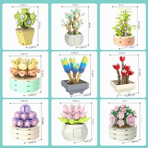 JMBricklayer 20104 Fleurs Mini Blocs de Construction de Plantes Succulentes, 9 Fleurs Plantes Artificielles pour La Construction, Activité Manuelle pour Adultes, Cadeau pour Filles et Femmes – vue 3