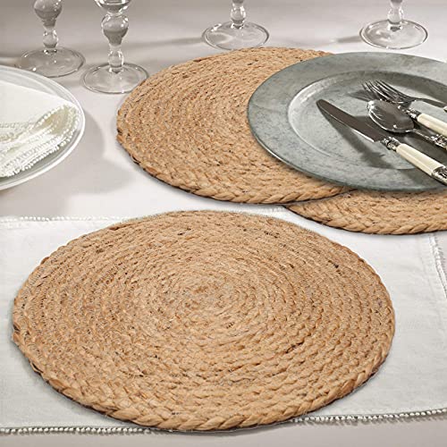 Farmhouse Jute Braided Placemat Set Of 4 - Round Hand Beaded Charger Placemat -Hand Made By Skilled Artisans - A Beautiful Complement To Your Dinner Table Décor - Natural - 13 Inch Round #TOP2