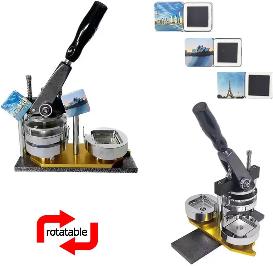 Fridge Magnet Button Maker 50MM Square Badge Maker Machine, DIY Fridge Magnet Maker with 100pcs Accessories & Square Cutter, Custom Metal Badge Press Kit, Make Your own Fridge Magnets,