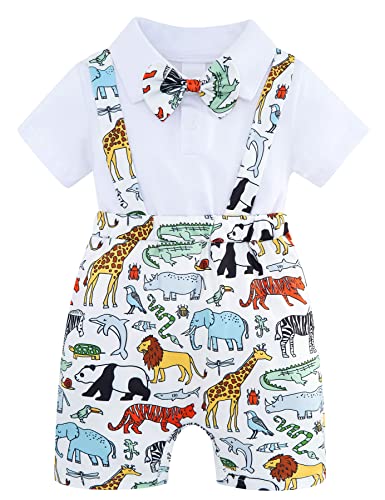 Image of BFUSTYLE Baby Boy Romper 2 in 1 Outfits Short Sleeve Bodysuit with Bowtie 0-24 Months