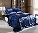 Luxurious Navy Blue Silky California King Satin Pillowcase, Fitted and Flat Sheet Set