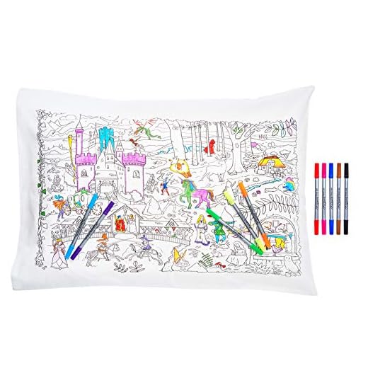 eatsleepdoodle sagor & legender pedagogiskt mjukt örngott i ren bomull - färga ditt eget kuddfodral med enhörningar, drakar, prinsessor och mer för att personifiera, tvättbara tygpennor ingår