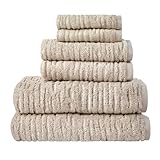 SKL Home CloudSoft 100% Cotton Luxury 6-Piece Towel Set, 600 GSM, Ultra Plush & Absorbent - 2 Bath Towels, 2 Hand Towels, 2 Washcloths, Oatmeal