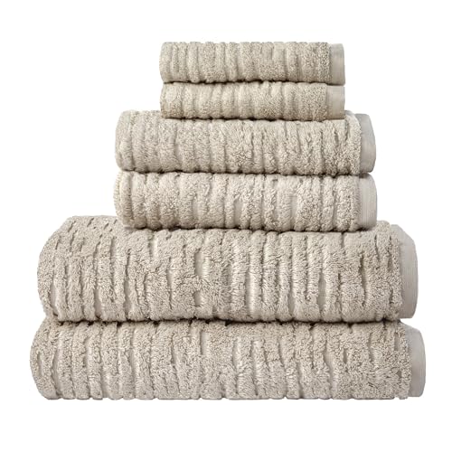 SKL Home CloudSoft 100% Cotton Luxury 6-Piece Towel Set 600 GSM Ultra Plush & Absorbent - 2 Bath Towels 2 Hand Towels 2 Washcloths Oatmeal