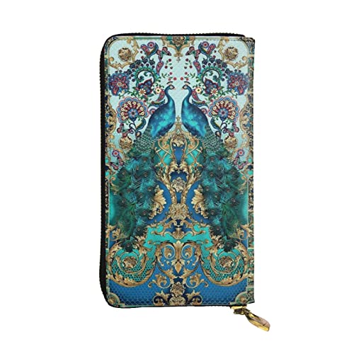 Portefeuille en cuir pour femme avec broderie animaux et paon classique