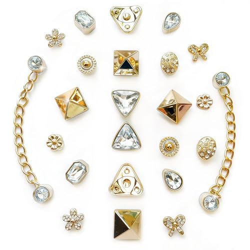 Bling Shoe Charms for Women Girly Golden Chains for Clog Sandals Rhinestones Bling Chain Charms Cute Designer DIY Shoe Accessories Decoration Jewels Party Favors (Rhinestones)