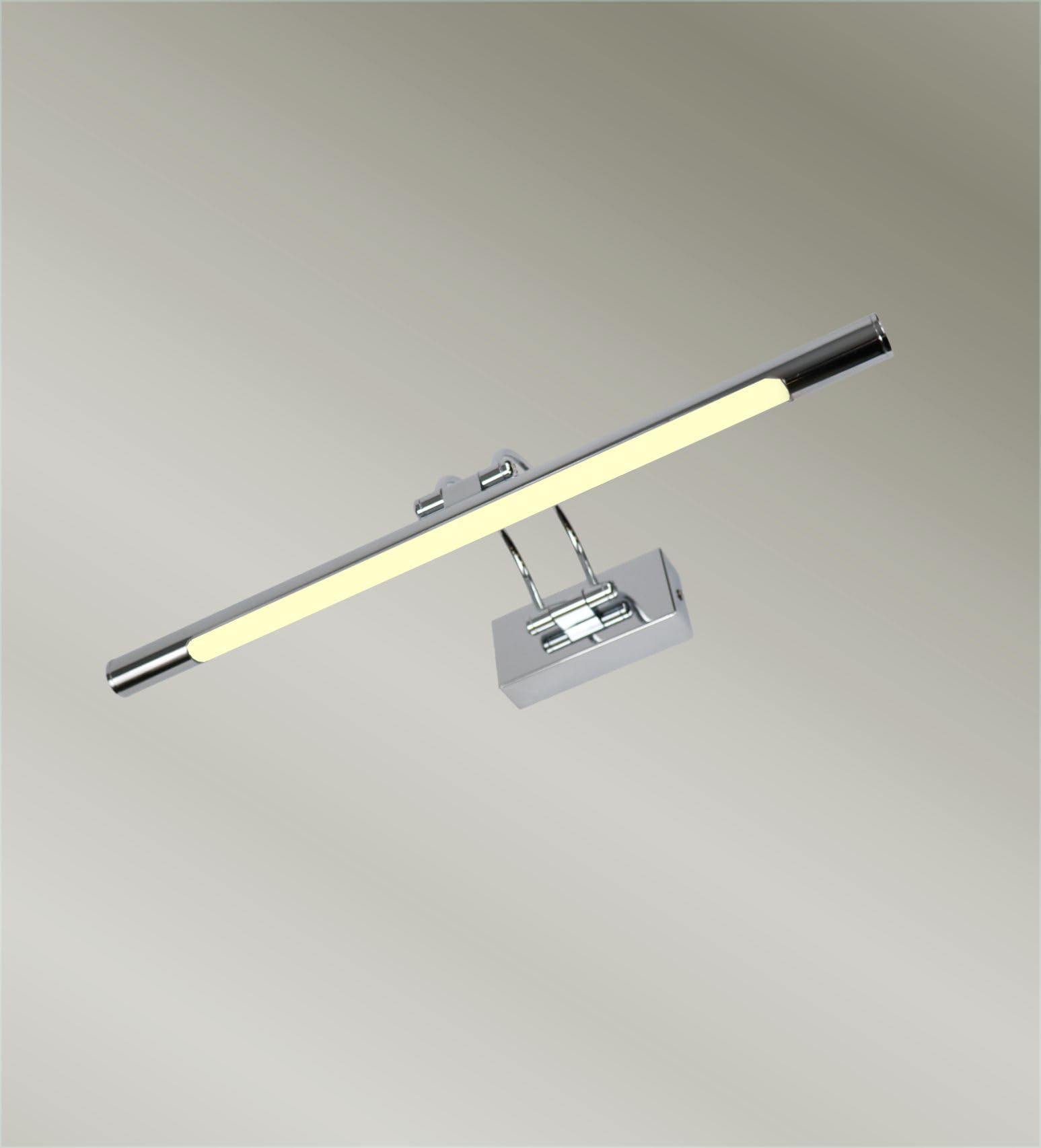 Aplique LED de pared para iluminar cuadros, espejos, murales, etc, led 9W estilo tradicional y elegante, luz cálida 3000K, Cromo Brillante, articulado y giratorio. 50cm