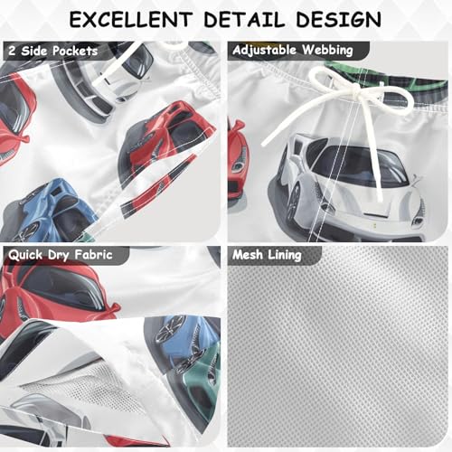 Pigsaly Boys' Swim Board Shorts Cool White Yellow Red Blue Sports Car Boy's Swim Trunks Kids Swimwear 4T3