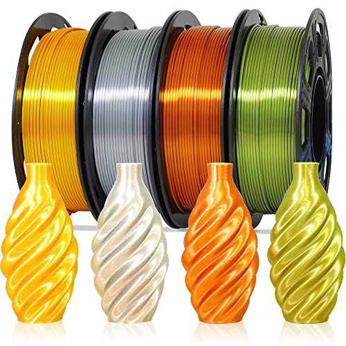 Image of 1.75mm Silk Shiny PLA 4 Metal Colors Bundle Pack: Shiny Metallic Gold /Silver /Copper /Bronze, Each Spool 250g, 4 Spools Packed, Total 1Kg 3D Printing Filament Material with Extra 3D Print Tool by MIKA3D
