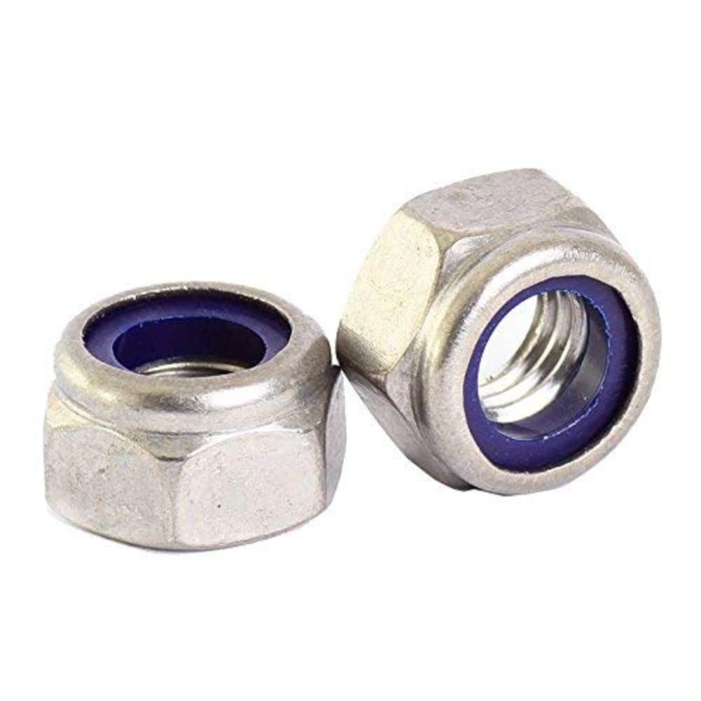 Merriway Silver Tone Bh06812 (10 Pcs) Self Locking Nuts With Blue Nylon Inserts Bzp M10 - Pack Of 10 Pieces