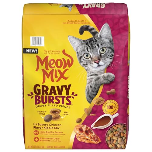 Meow Mix Gravy Bursts Savory Chicken Flavor Mix with Gravy Filled Pieces, Dry Cat Food, 13.5 Pound Bag
