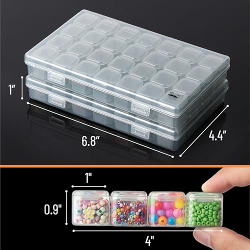 Image of Mr. Pen- Bead Storage Containers, 28 Grids, 2 Pack, Grey | 160 pcs Label Stickers, Transparent, Small Bead Organizer Box, Diamond Art, Diamond Painting Organizer
