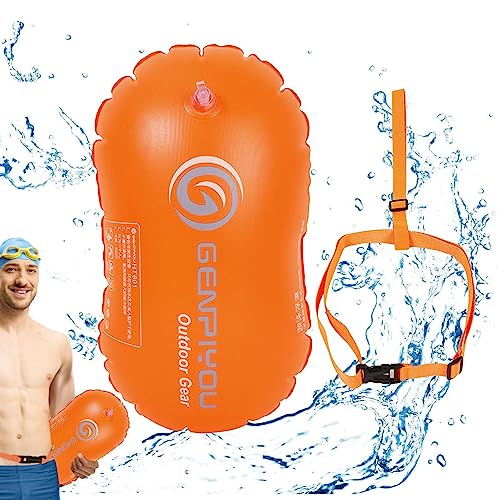 Boya de natación, boya de natación de alta visibilidad de 18,9 pulgadas, boya de natación ajustable, boya de doble gas, boya plegable duradera, ligera y fácil de hinchar, flotador de seguridad de