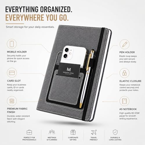 Image of Leather Hard Bound Notebook A5 Journal Diary For Office Use With Mobile & Card Holder Or Pen Loop Dairy For Personal |Ruled Pages With Strap Bookmark Journal Notebook (B92) 200 Pages
