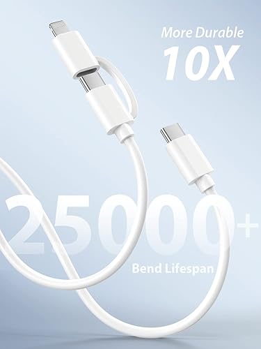 Miniatura 5 de Quntis Cable USB C a CLightning 2 en 1, paquete de 2 cables de carga múltiple USB C de 6.6 pies para iPhone 15 certificado MFi, cable de carga