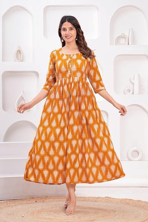Image of Women's Pure Cotton Floral Printed Maternity Feeding Kurti with Zipper Feeding Dress for Women Feeding Gown