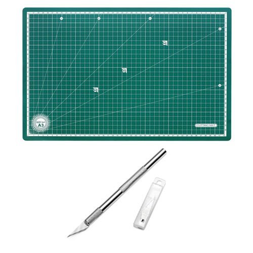 Image of Isomars A3 Self-Healing Cutting Mat with Precision Pen Knife & 5 Extra Blades | Non-Slip Craft Cutting Board 450 x 300 mm | Art, Craft, Scrapbooking, Model Making & DIY Cutting Tools