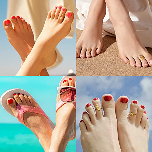 FIBO STEEL 9 Pcs Adjustable Toe Rings for Women Open African Toe Rings Summer Beach Foot Jewelry4