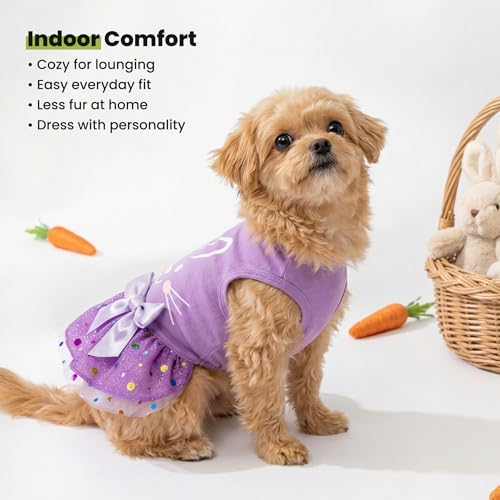Fitwarm Easter Bunny Dog Dress, Holiday Dog Clothes for Small Dogs Girl, Pet Easter Outfit, Purple, White, Small - Image 8