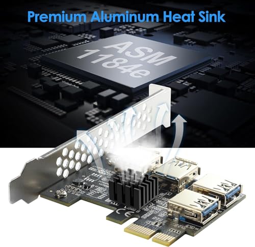 Image of PCI-E 1 to 4 PCI-Express 16X Slots Riser Card - Higher Stability USB 3.0 Adapter Multiplier Card for Bitcoin Mining Compatible with Windows Linux Mac(No USB Cables)