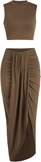 ZAFUL Women's Casual Sleeveless Summer Two Piece Outfits Solid Crop Top and...