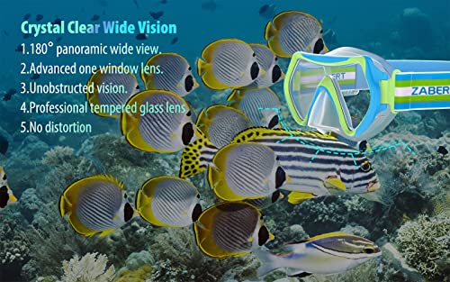 Zabert Kids Girls Swim Snorkel Dive Mask Goggles With Nose Cover Swimming Snorkeling Scuba Diving Age 2-6 Blue Green #TOP4