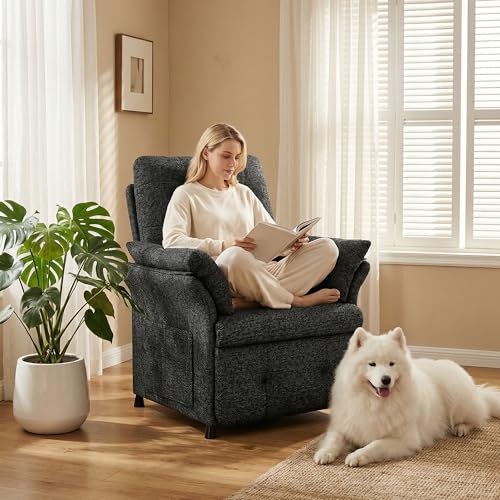 Image of Power Recliner Chair for Adults with Heat & Massage - Linen Electric Reclining Sofa with Remote Control, 3 Side Pockets, 180 Lay Flat Sleeper for Living Room Home Theater, Dark Grey
